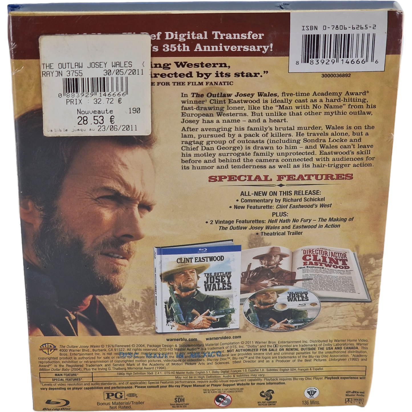 Josey Wales hors la loi 1976 Blu-ray DigiBook Clint Eastwood 2011 Region  A