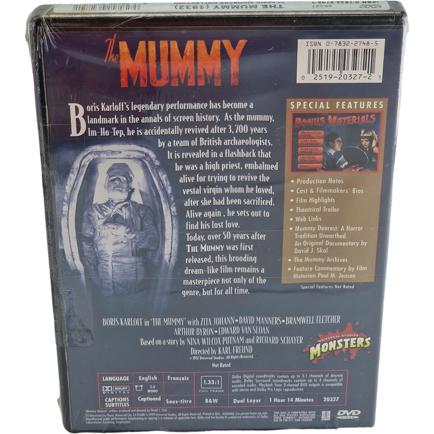 The Mummy DVD Universal Studios Classic Monster Collection 1999 Zone 1