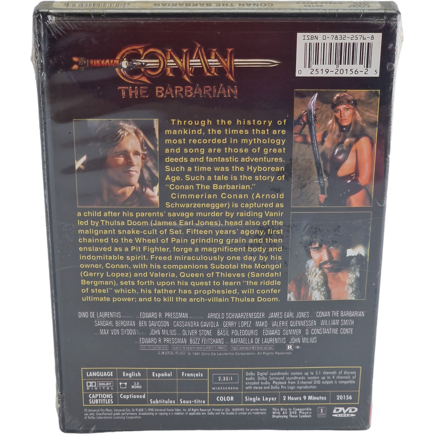 Conan the Barbarian  1982  DVD : John Milius Arnold Schwarzenegger 1998 Zone 1