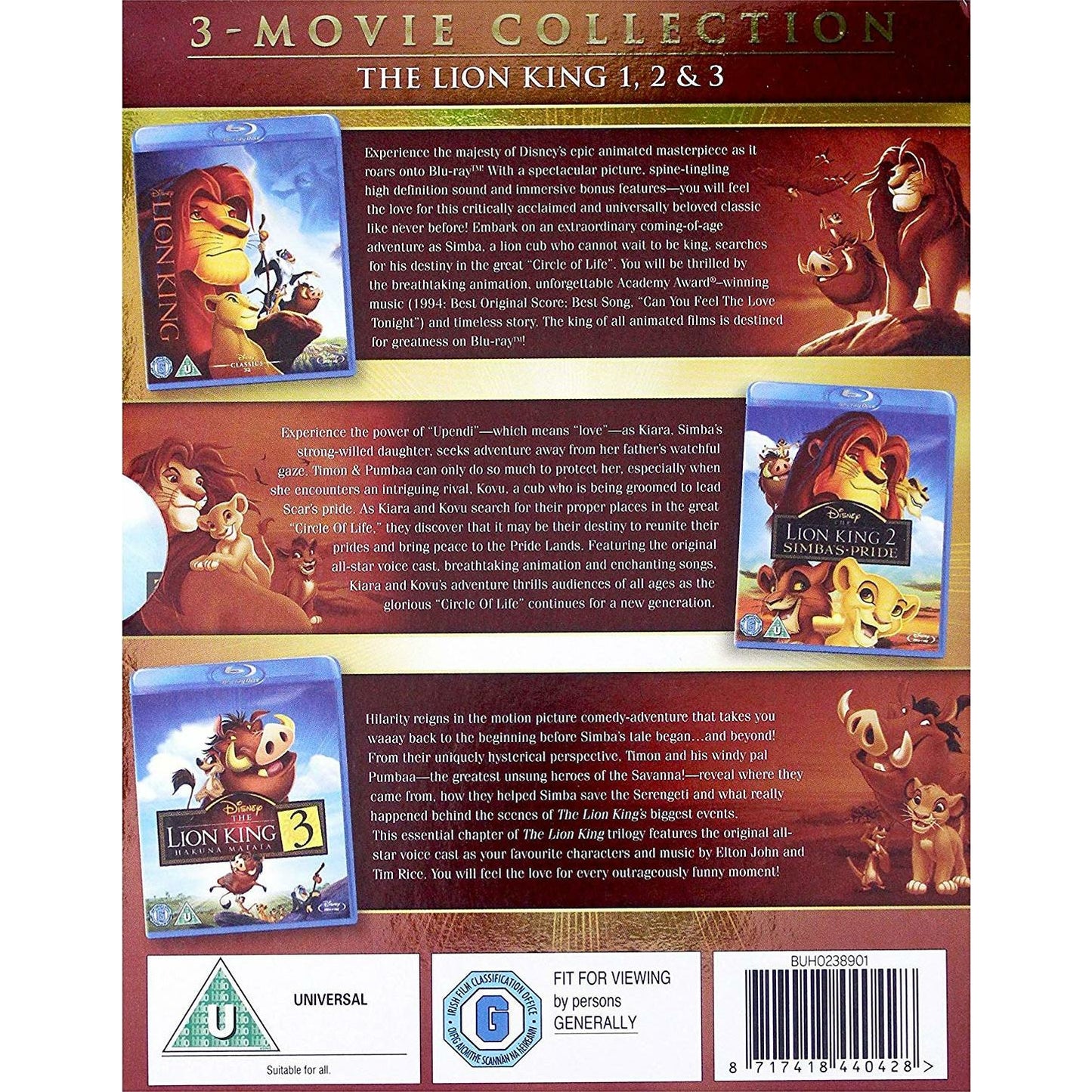 The Lion King 3 Movies Blu-ray ,Disney 1994-2004 [UK Import] Version Originale