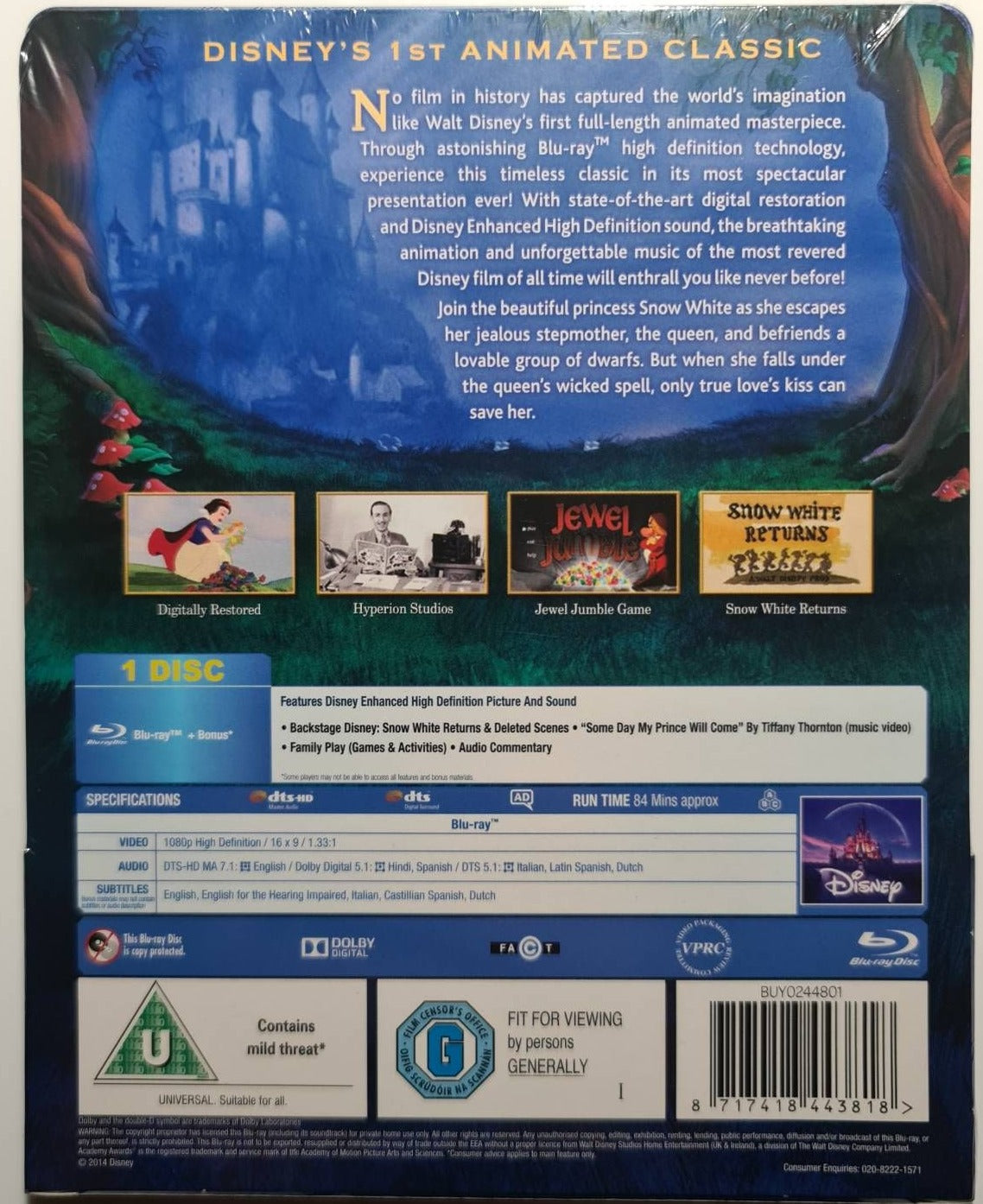 Blanche-Neige et les sept nains Blu-ray SteelBook Débossé Disney Zavvi limit Libre