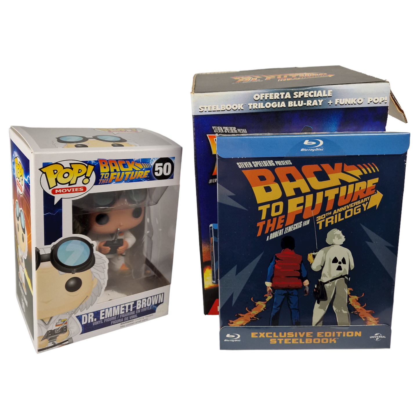 Back to The Future Steelbook Trilogie Blu-ray + Funko Pop 50 Italie Import Fr