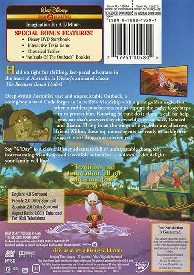 The Rescuers Down Under Walt Disney Gold Classic Collection  ___Région 1 __  VF