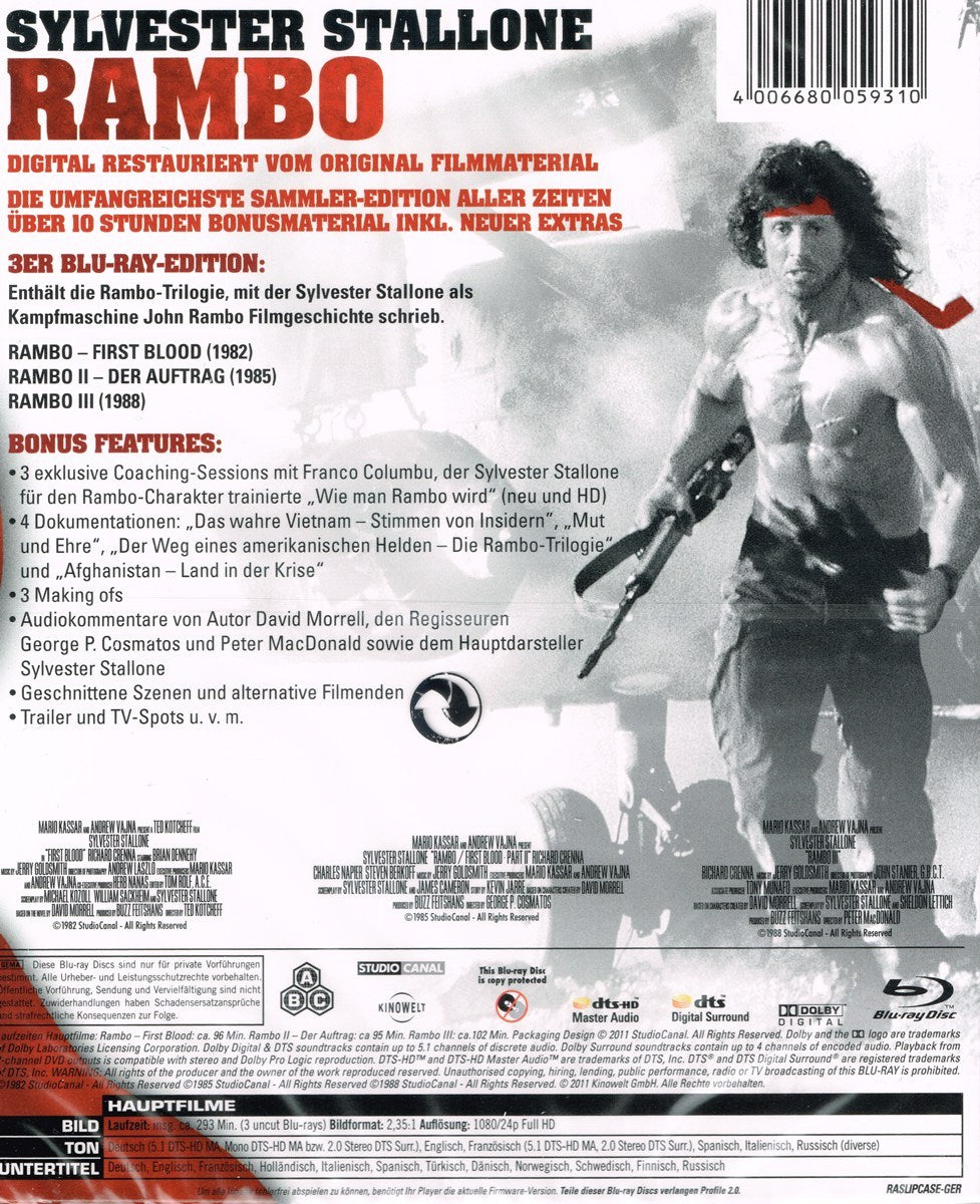 Rambo : trilogie Blu-ray DigiPack Remastérisé non coupé VF Region free 2011