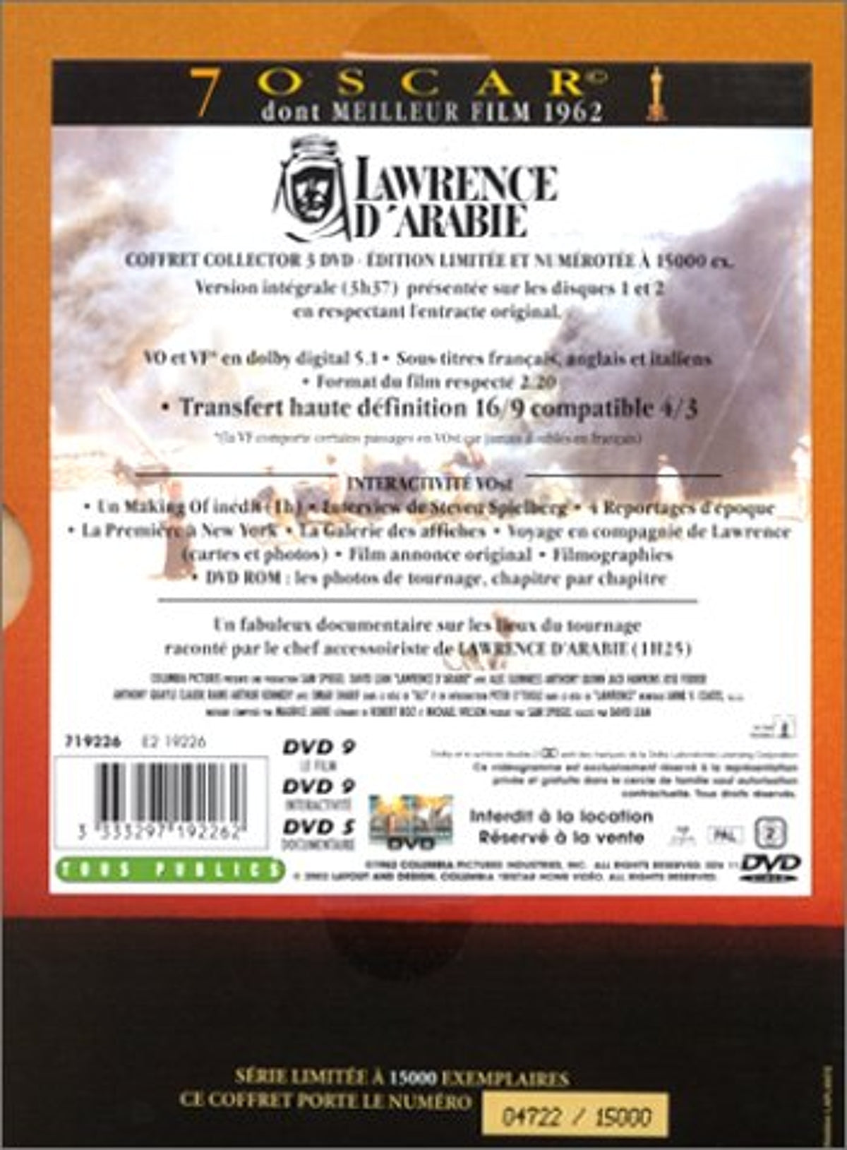 Lawrence d'Arabie DVD Edition Limitée, numerotée 2002