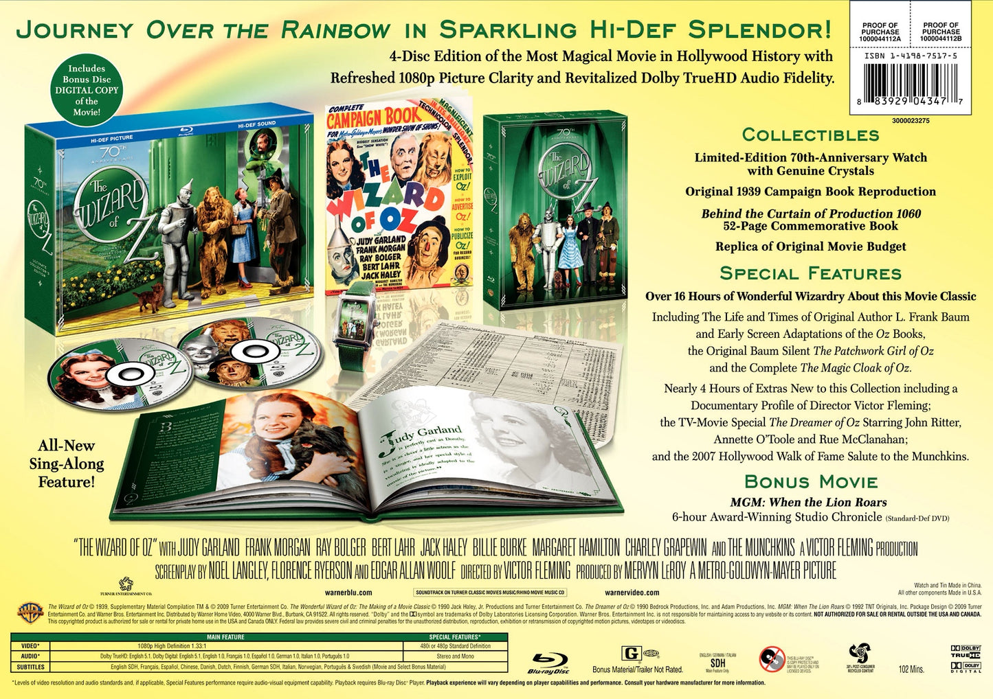 The Wizard of Oz Blu-ray Édition collector ultime du 70e anniversaire US Import Region Free