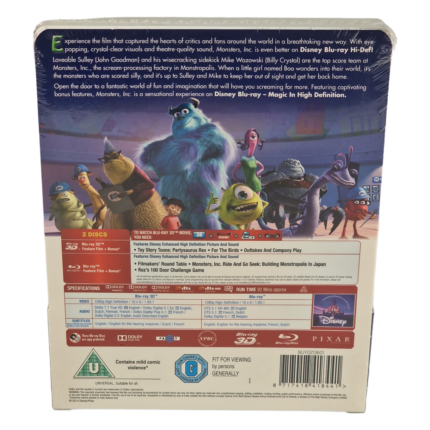 Monsters, Inc. Blu-ray 3D + Blu-ray SteelBook Zavvi Limitée Collection Pixar #6 Libre 2014