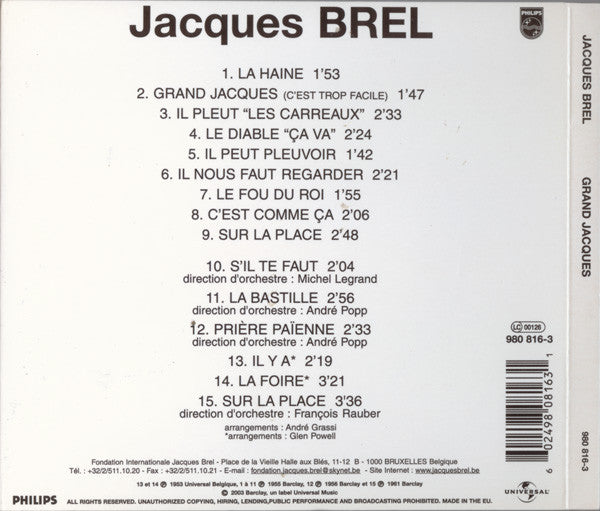 Jacques Brel – Grand Jacques  CD , Album