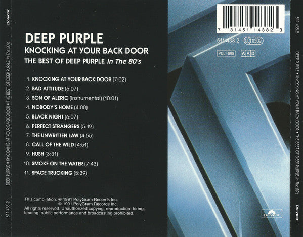 Deep Purple –CD  Knocking At Your Back Door: The Best Of Deep Purple In The 80's